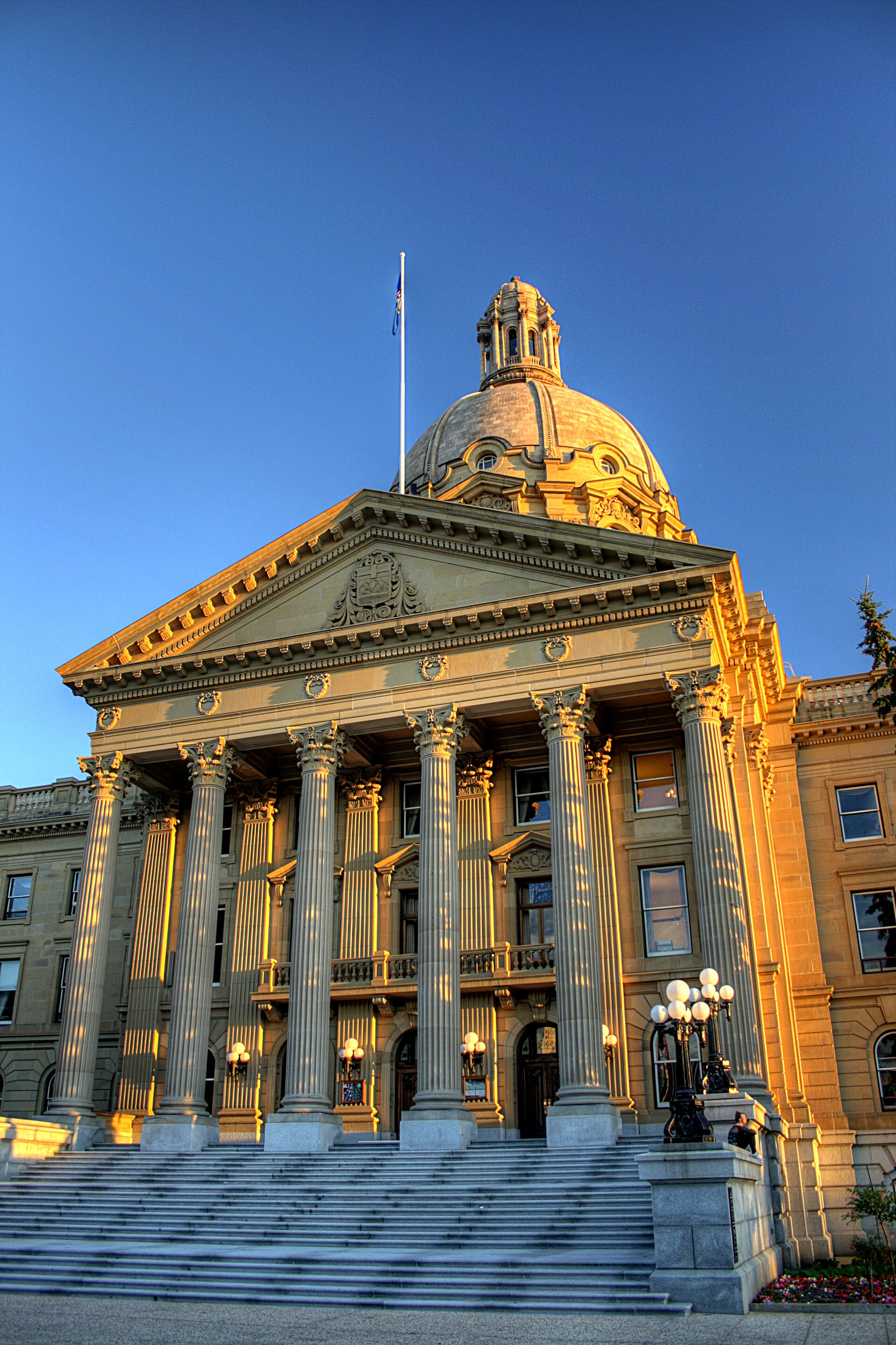 Main entrance to the Alberta Legislature Building in Edmonton, Alberta, Canada.