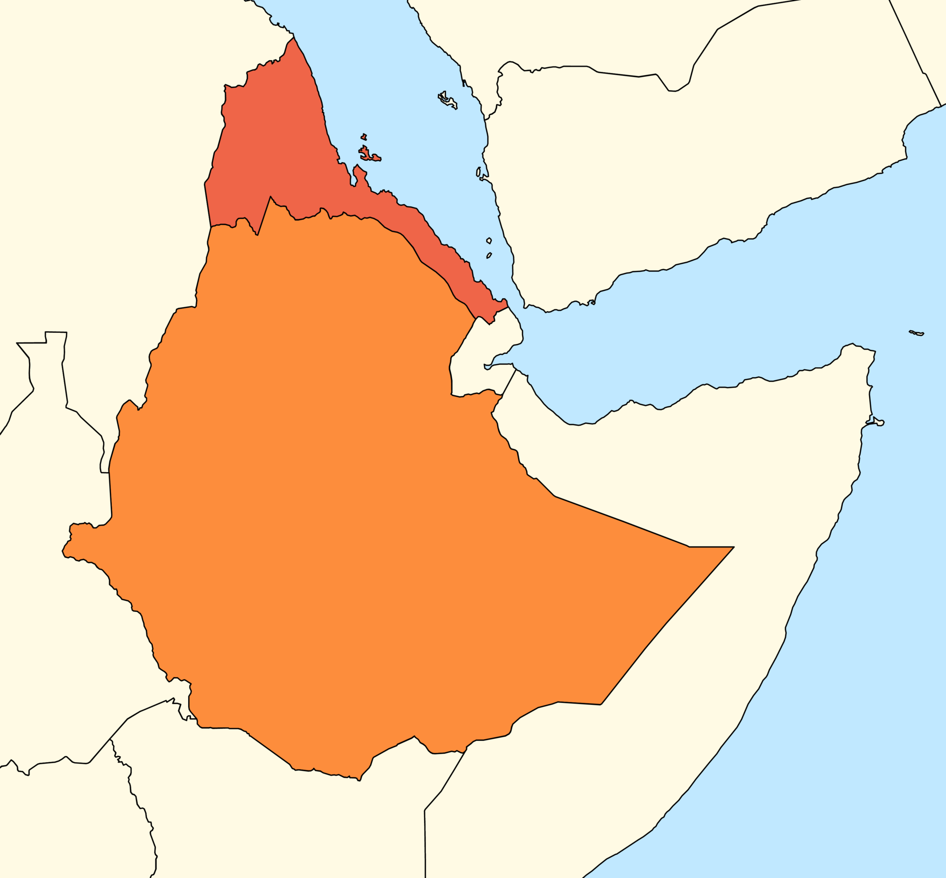 A map of Ethiopia and Eritrea