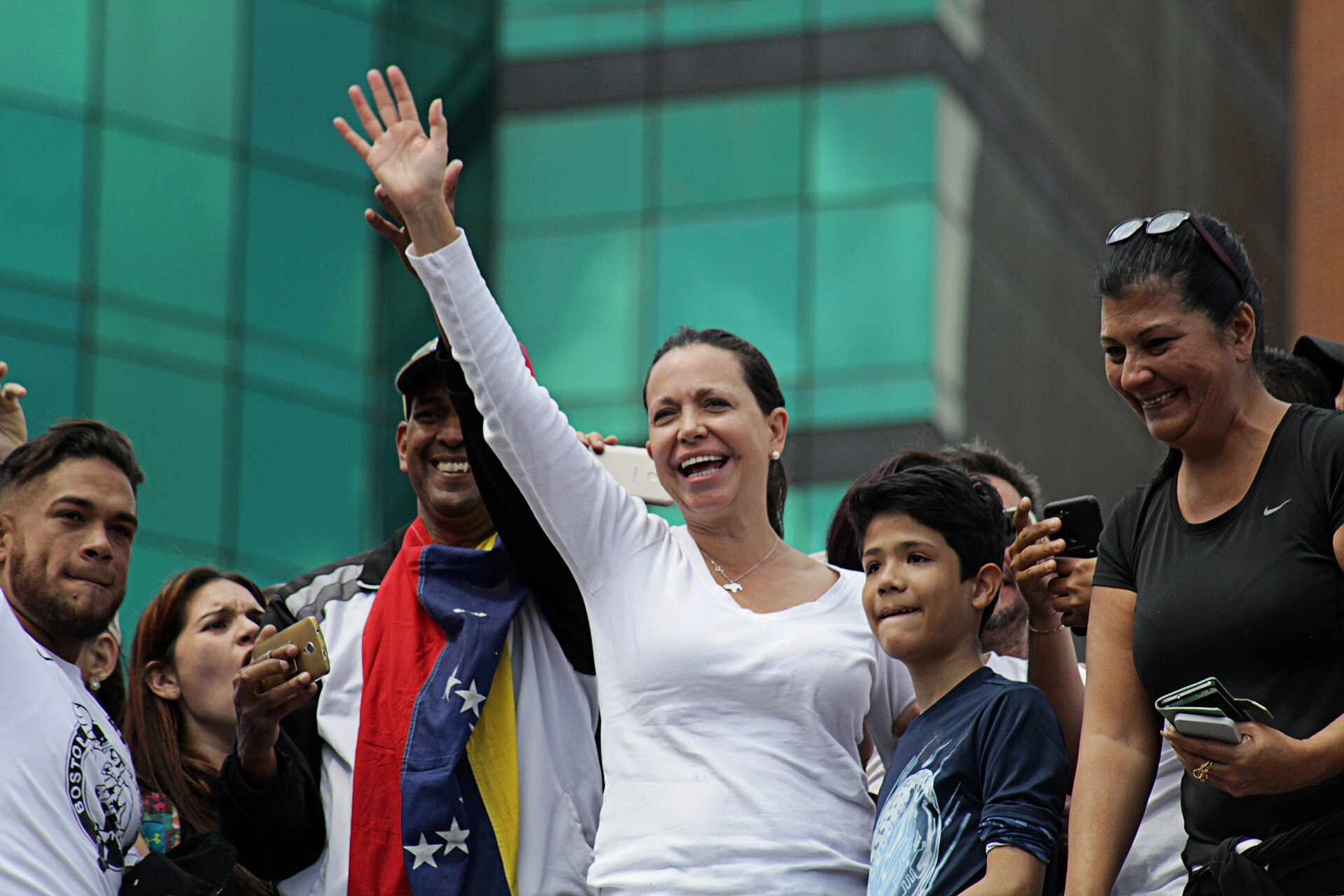 María Corina Machado at a protest march in Caracas, Venezuela, on 2 February 2019.