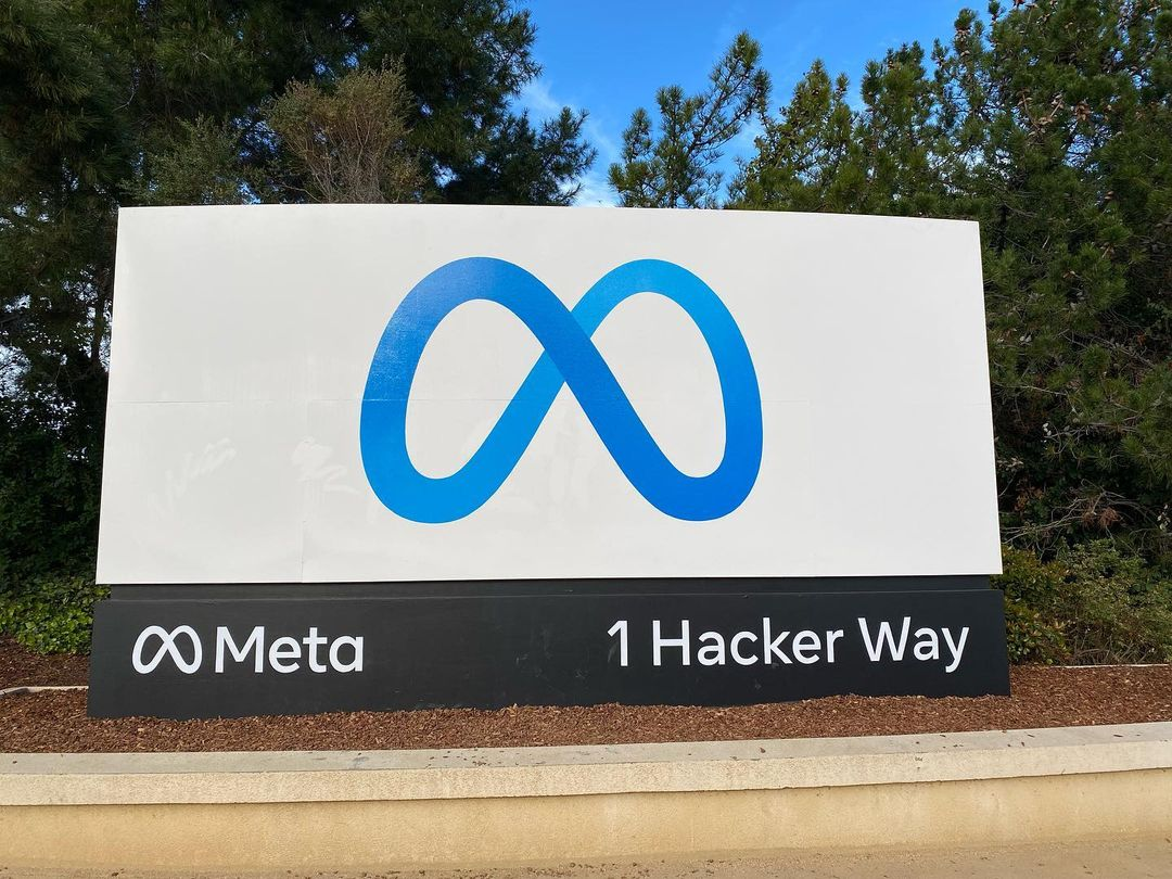 Entrance sign at Meta’s headquarters complex in Menlo Park, California
