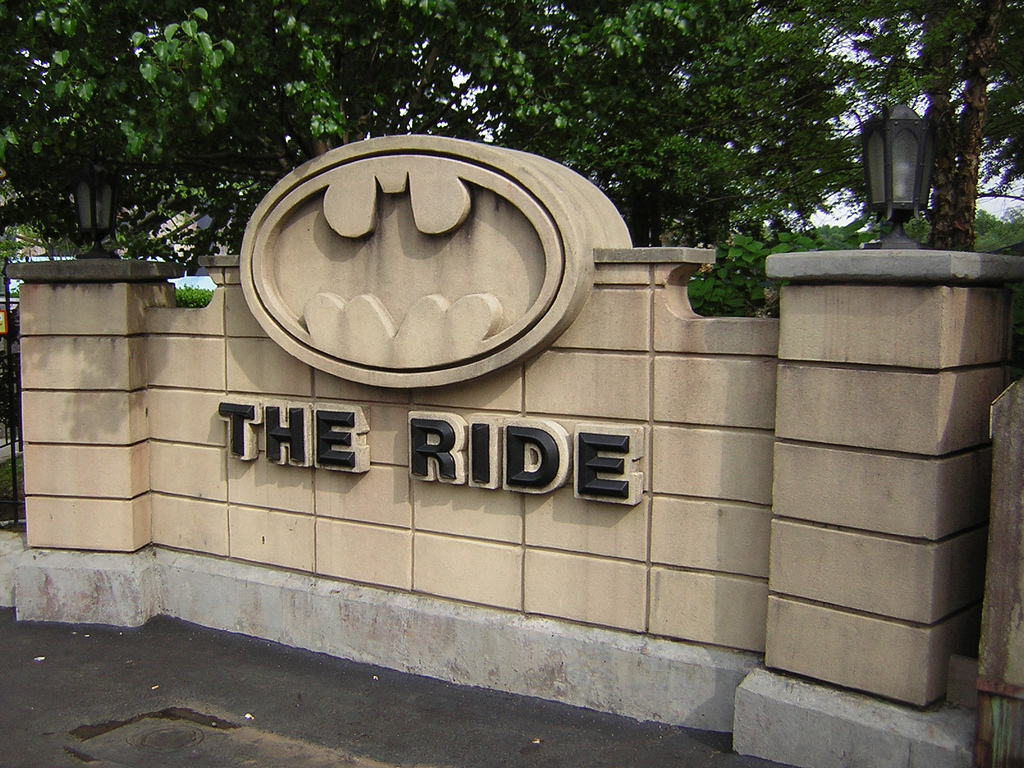 Batman The Ride, an inverted roller coaster at Six Flags Over Georgia, USA.