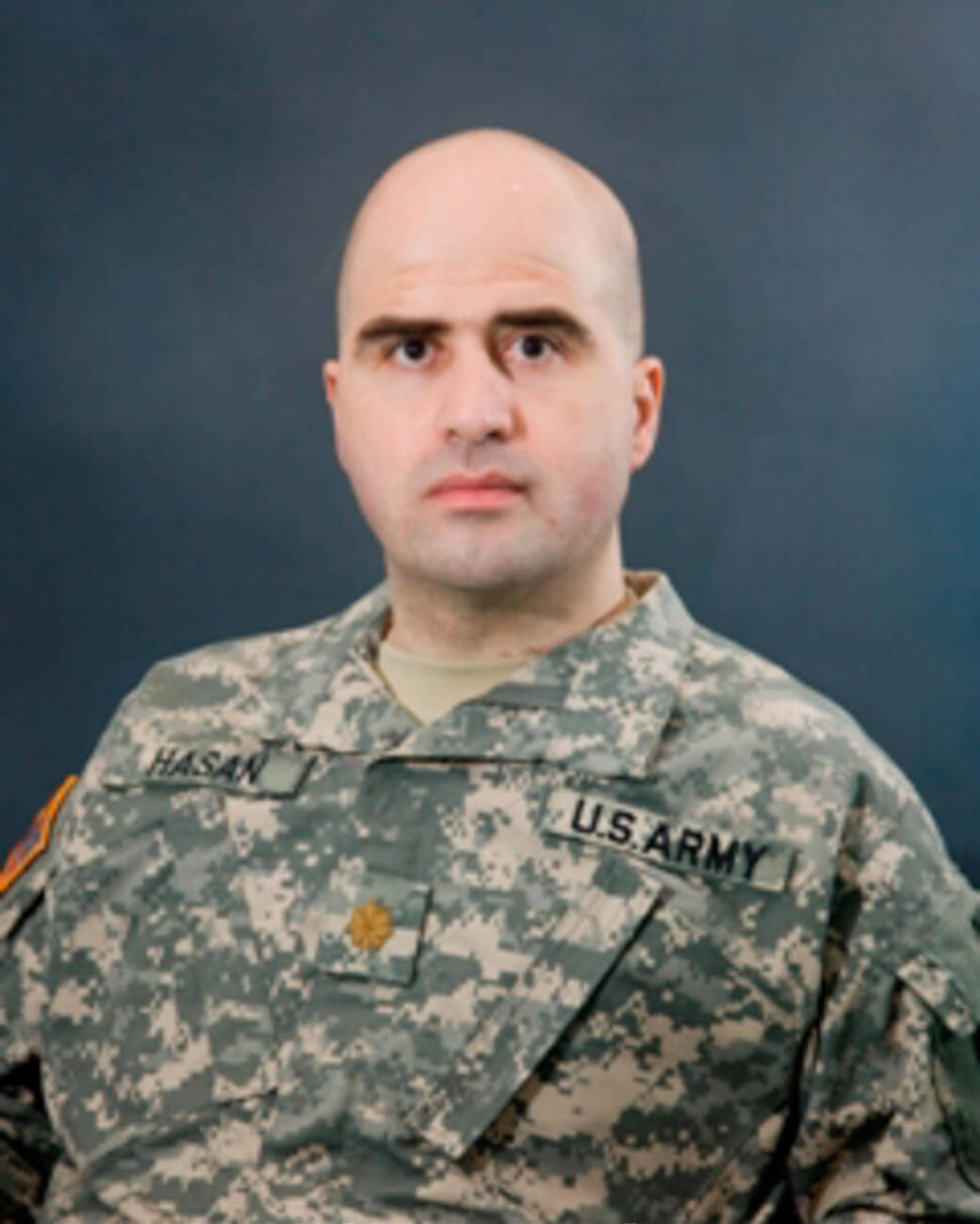 Portrait of Nidal Hasan after his promotion to United States Army major in May 2009.