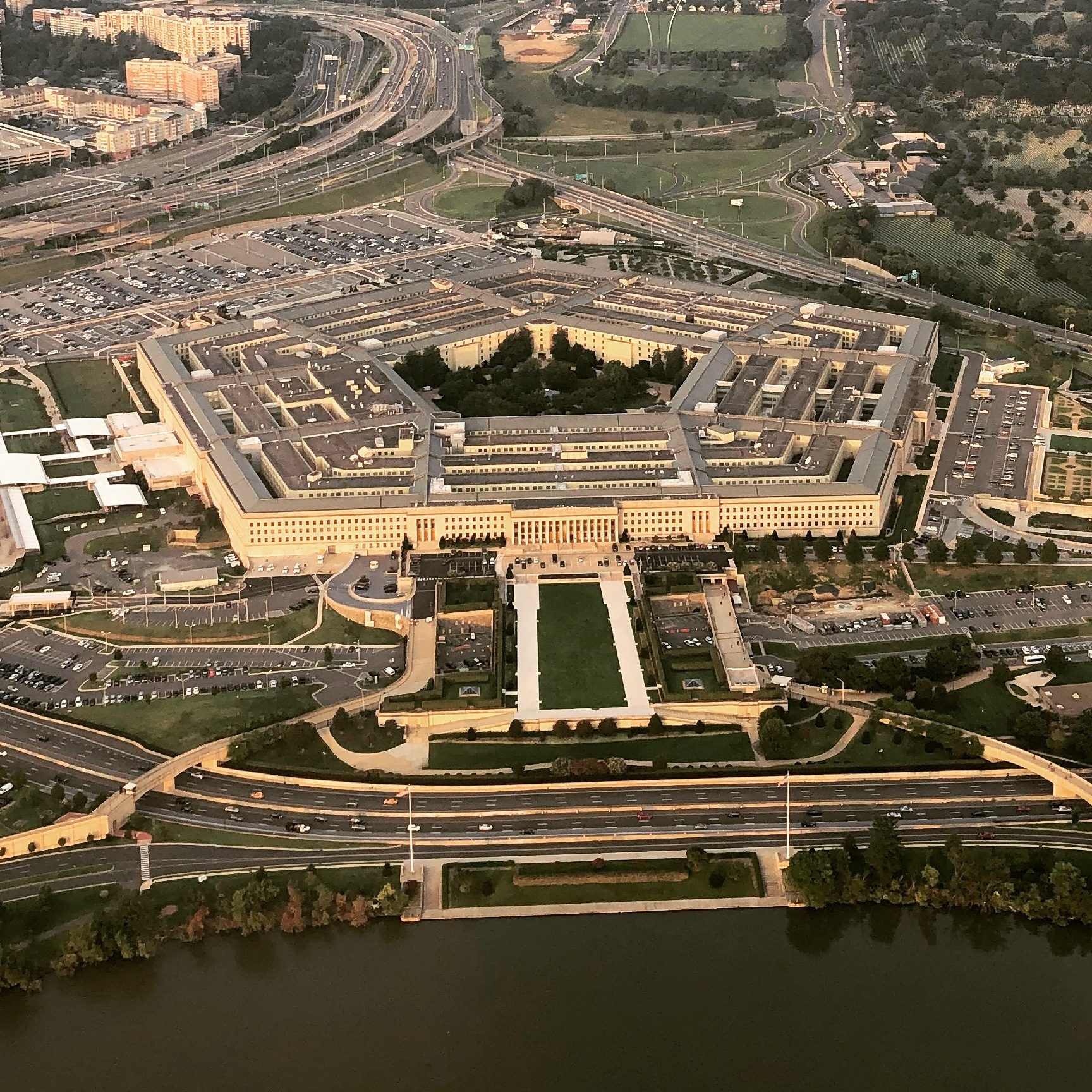The Pentagon, headquarters of the U.S. Department of Defense, photographed from a commercial airliner