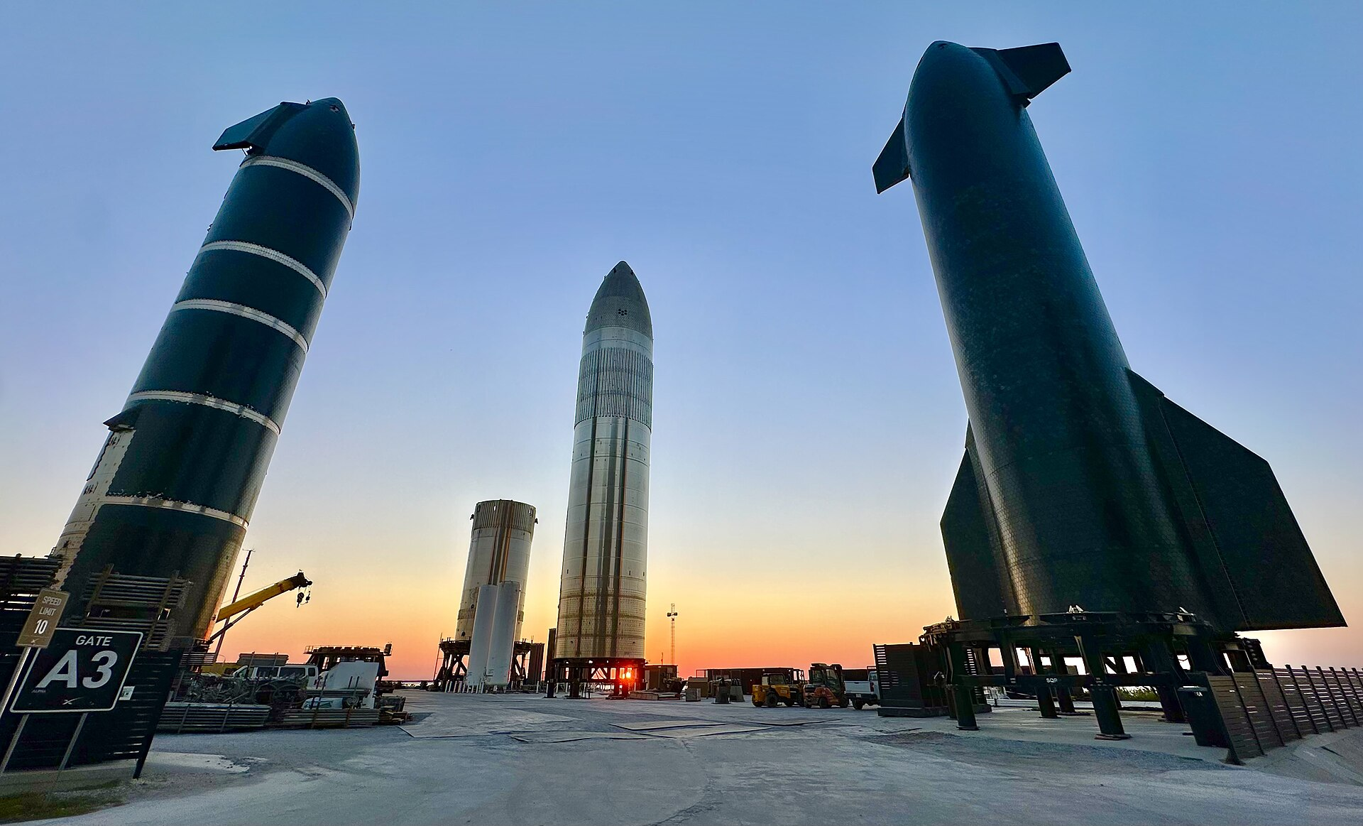 SpaceX Starship and Super Heavy booster at the Rocket Garden at SpaceX Starbase.