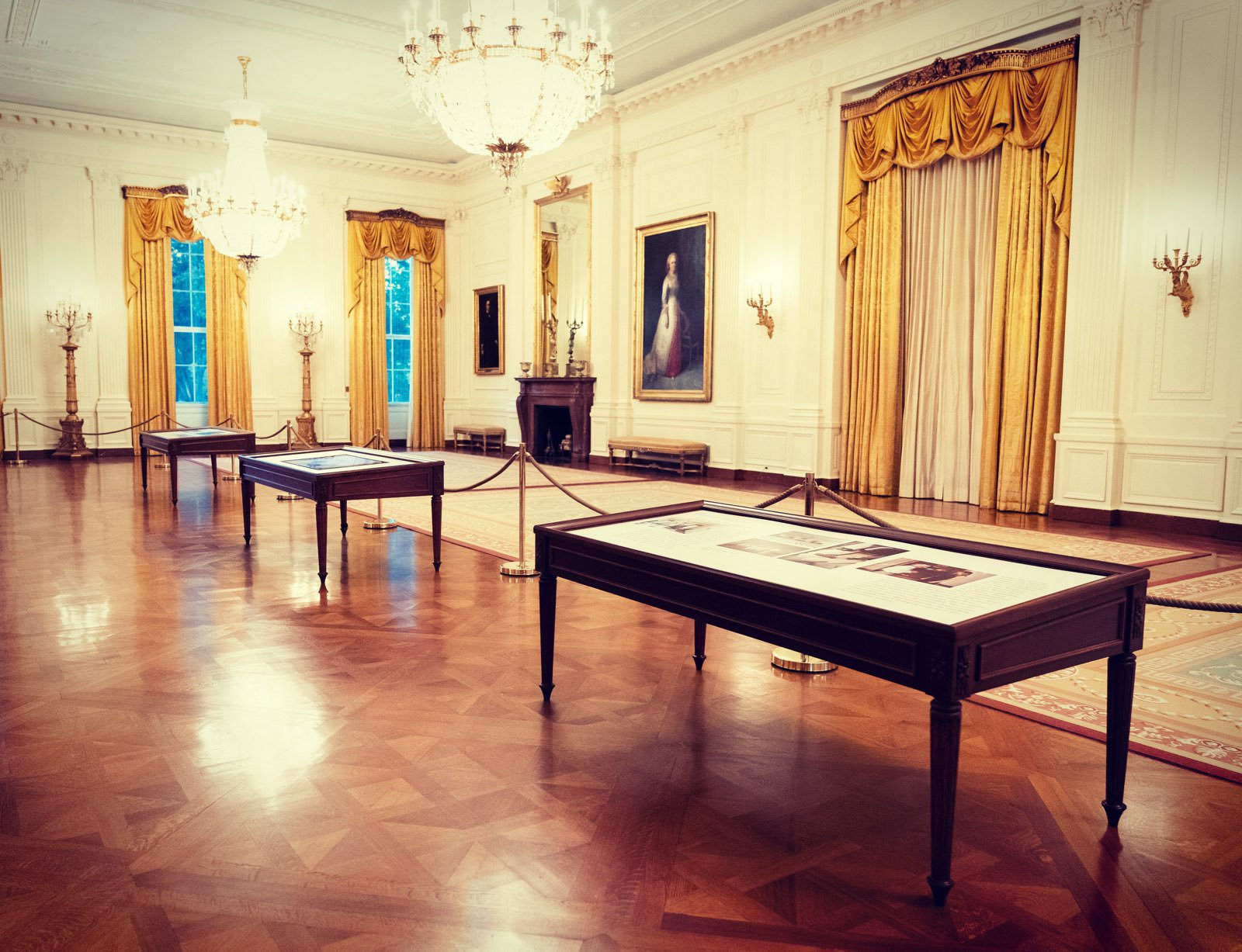 The East Room of the White House after a floor renovation.