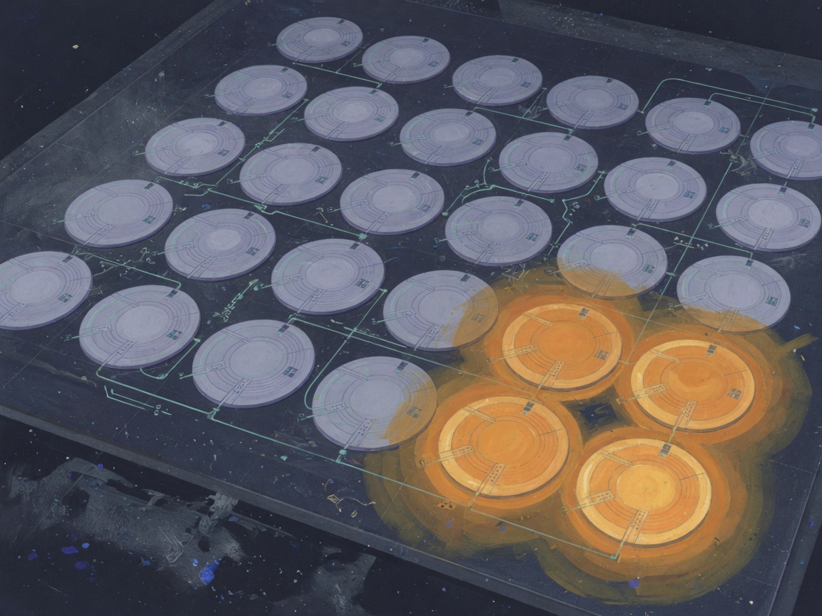 Illustration of semiconductor wafers in a grid pattern with a glowing section indicating expansion.