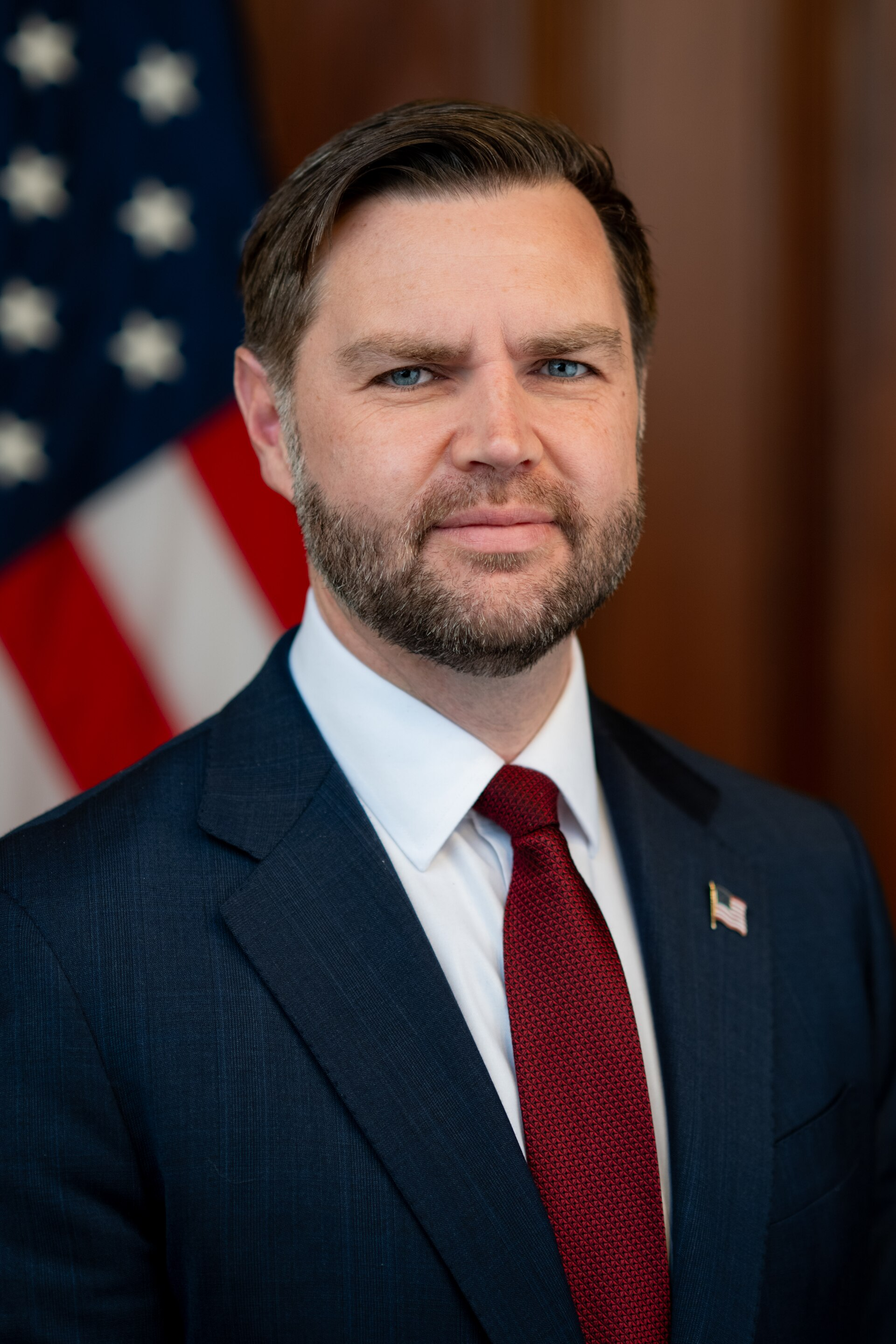 Vice President JD Vance stands for a portrait in the Vice President’s ceremonial office at the White House.